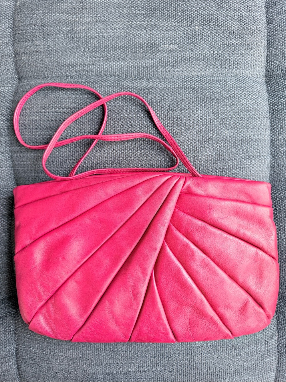 Vintage Brio Pleated Leather Crossbody Clutch Bag Red Made in Korea 80s